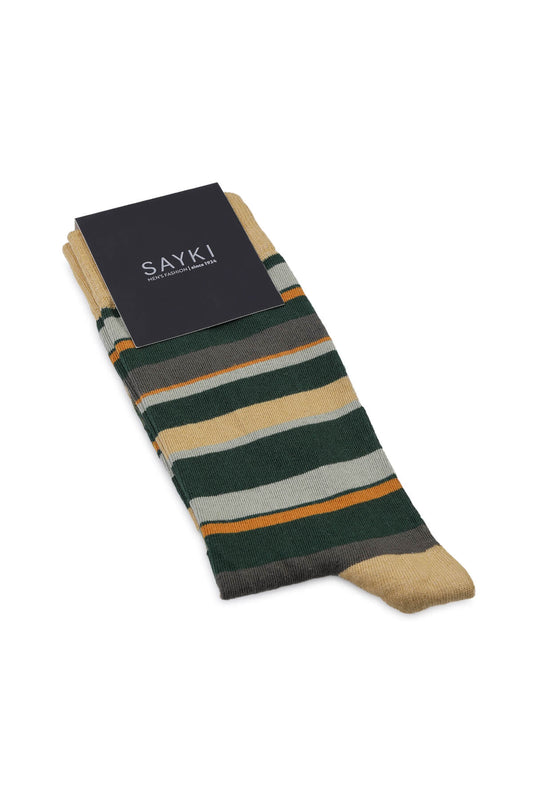 Khaki Socket Striped Cotton Socks - SAYKI