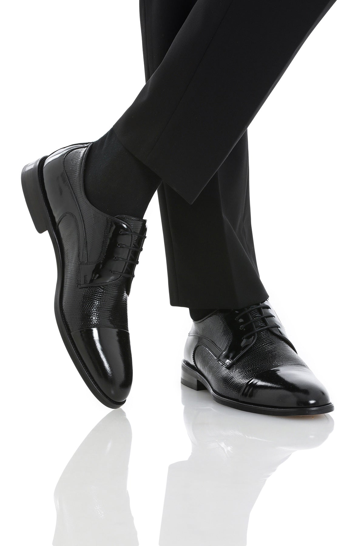 Lace Up 100% Leather Black Patent Tuxedo Shoes – SAYKI