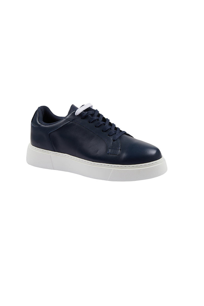 Lace Up 100% Leather Sneakers - Navy / 40 / R - Sneakers
