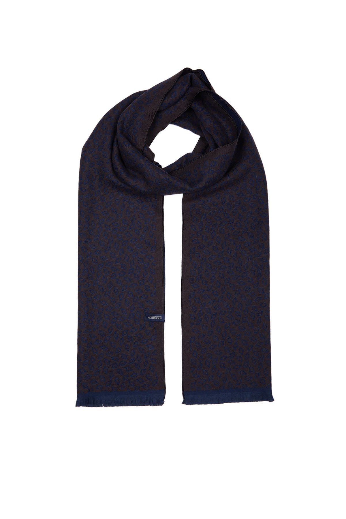 Leaf Patterned Brown - Navy Scarf - MIB