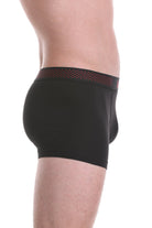 Black boxer briefs with a red dotted waistband featuring a small logo on the side.