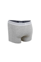 Gray heathered boxer briefs with a white perforated waistband featuring the ’sand’ brand name in black.