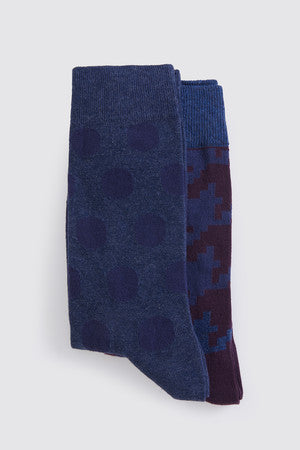 Modelled Cotton Dark Blue - Dark Burgundy Socks - Socks