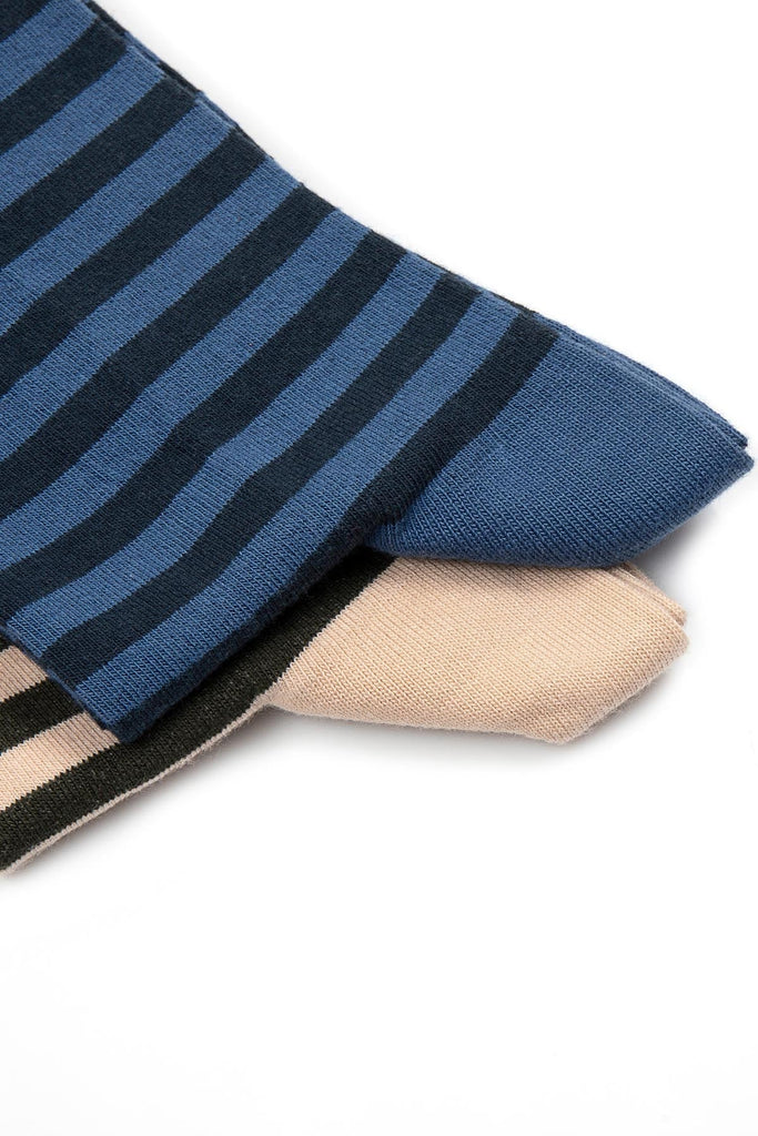 Modelled Cotton Navy - Khaki Socks MIB
