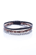 Multi-Layer Bracelet with Leather Straps and Gray Beads
