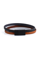 Black and brown leather bracelet with a sleek magnetic clasp.