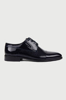 Navy Patent Leather Lace-Up Textured Tuxedo Shoes - SAYKI