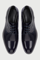 Navy Patent Leather Lace-Up Textured Tuxedo Shoes - SAYKI