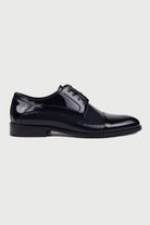 Navy Patent Leather Perforated Lace Up Tuxedo Shoes SAYKI