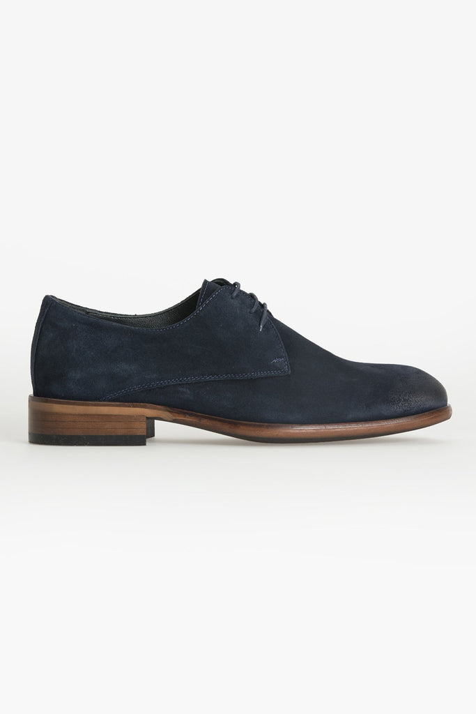 Navy Suede Casual Lace-Up Shoes in 100% Genuine Leather