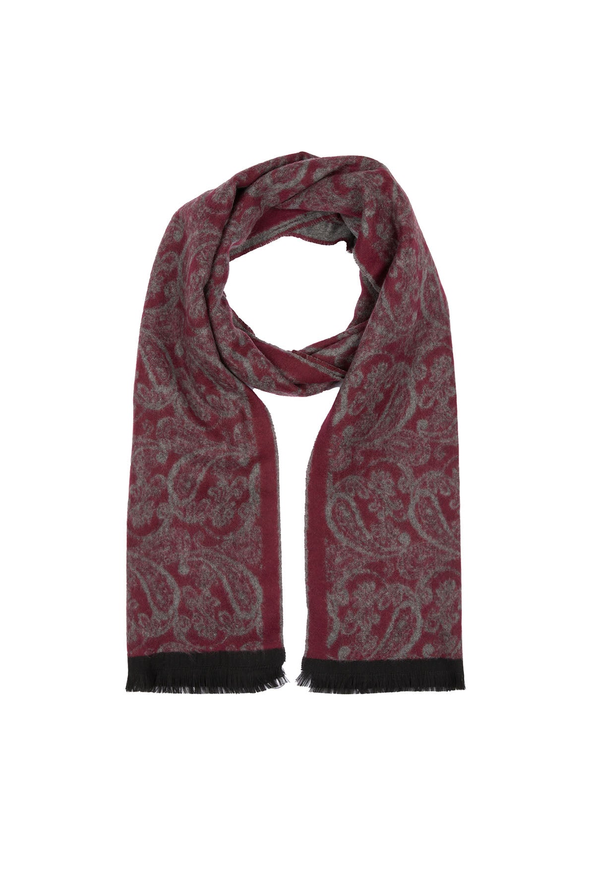 Paisley Patterned Burgundy - Gray Scarf - MIB