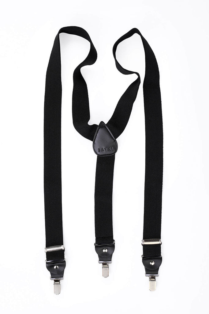 Patterned Black Suspenders - SAYKI