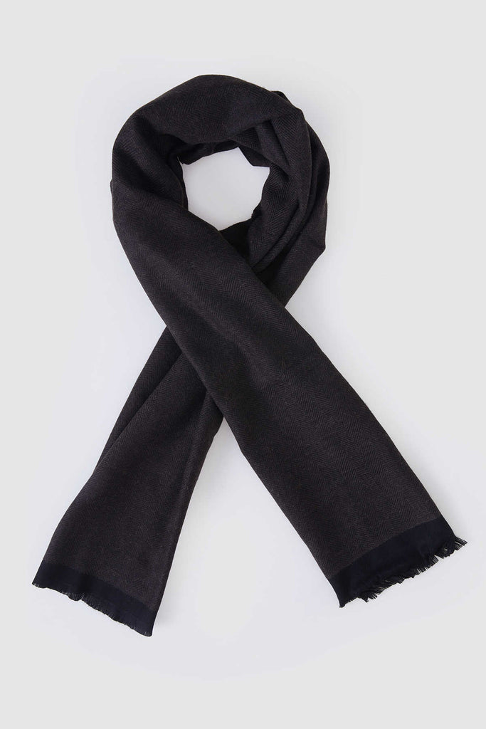 Patterned Wool Black Scarf - MIB