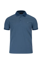 Regular fit cotton indigo polo t-shirt with short sleeves matching collar and cuffs featuring subtle stitching details