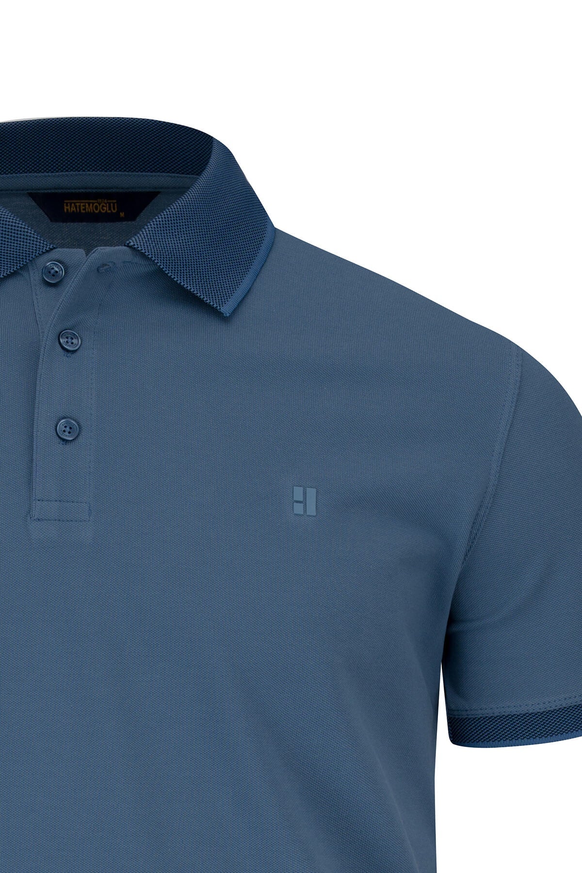 Regular fit cotton indigo polo t-shirt in navy blue with textured fabric and embroidered chest logo