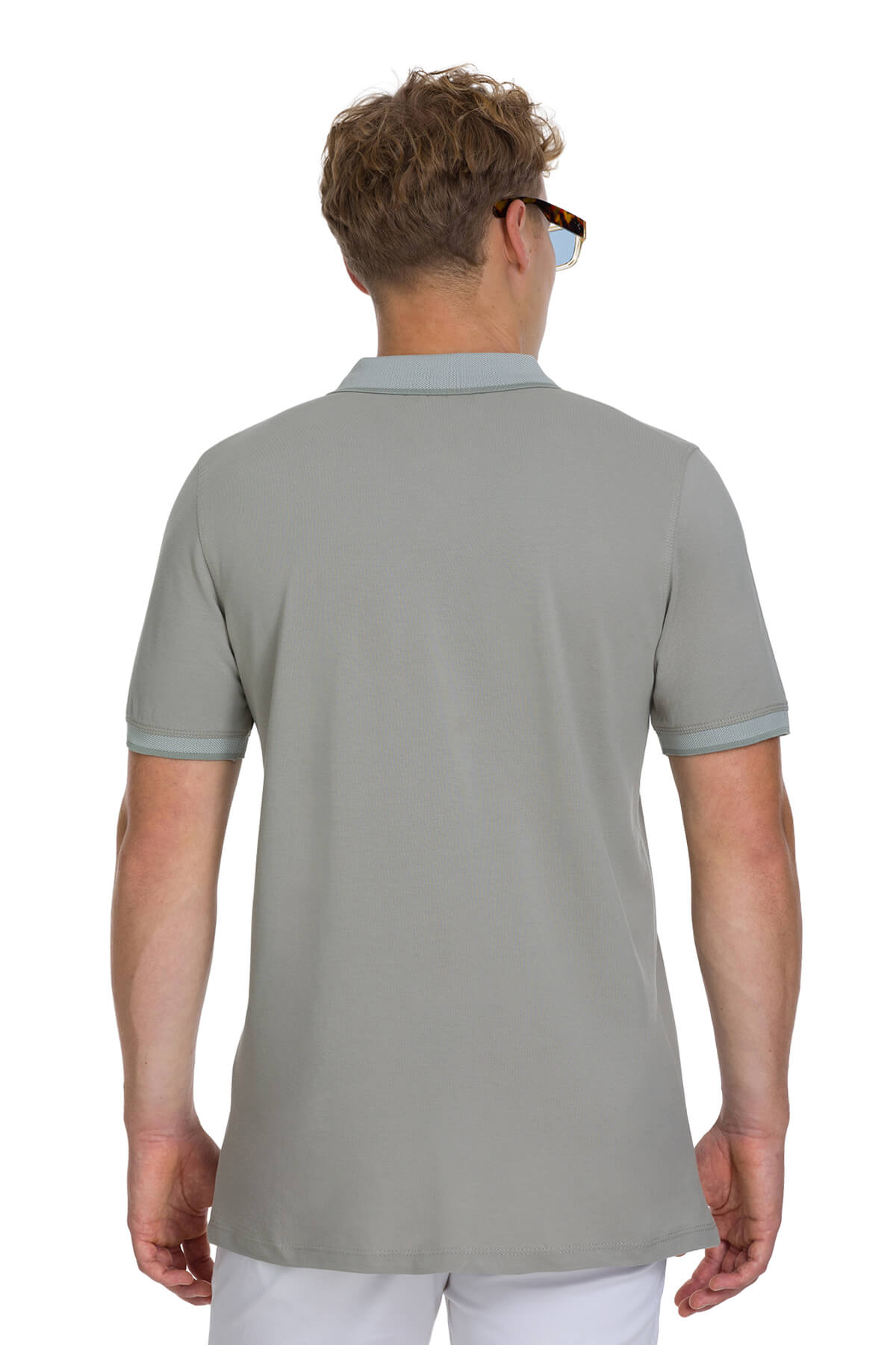 Regular fit cotton light khaki polo t-shirt with gray short sleeves collar and cuffs in 100 percent cotton
