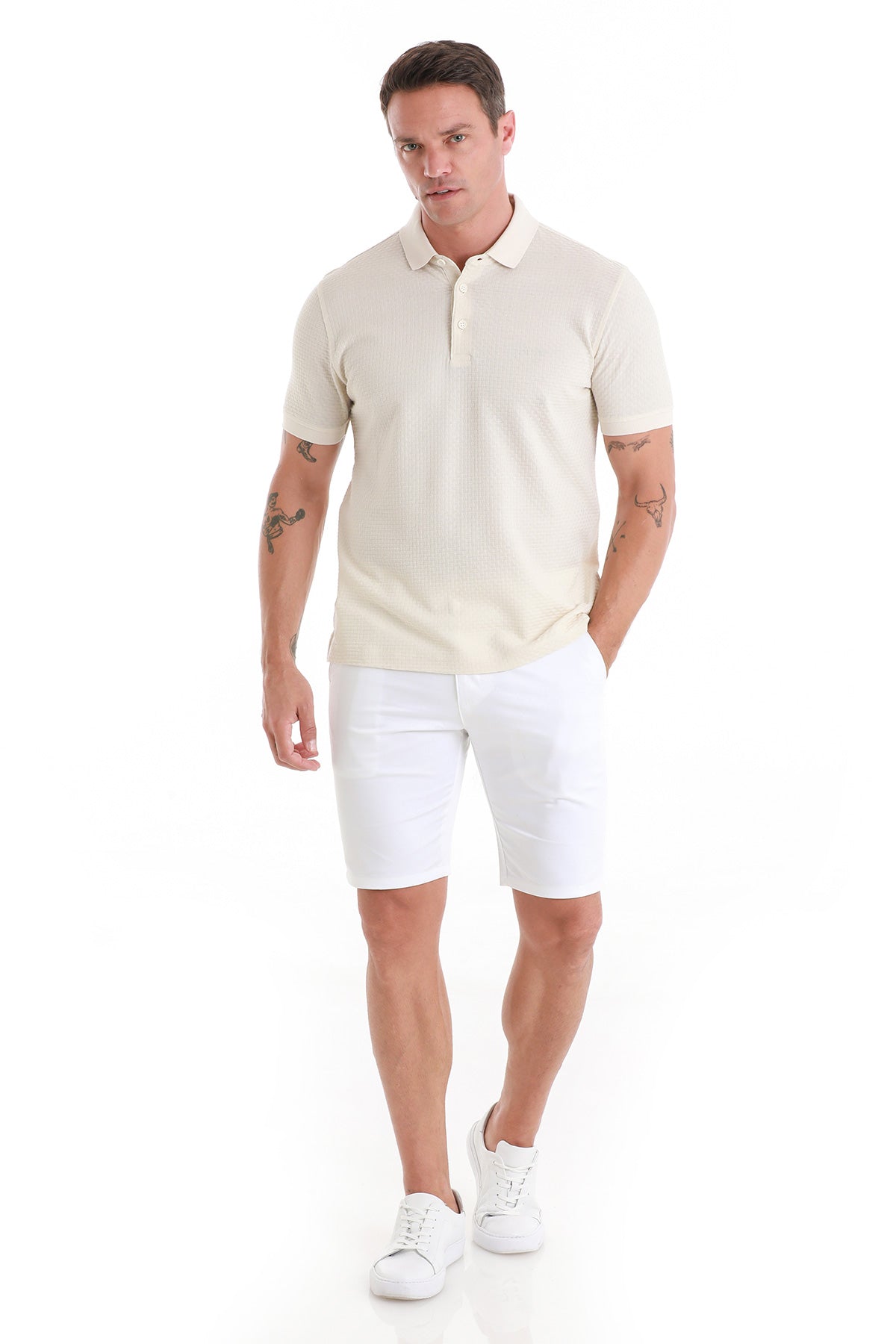 Regular Fit 100% Cotton Mercerized Beige Polo T Shirt SAYKI