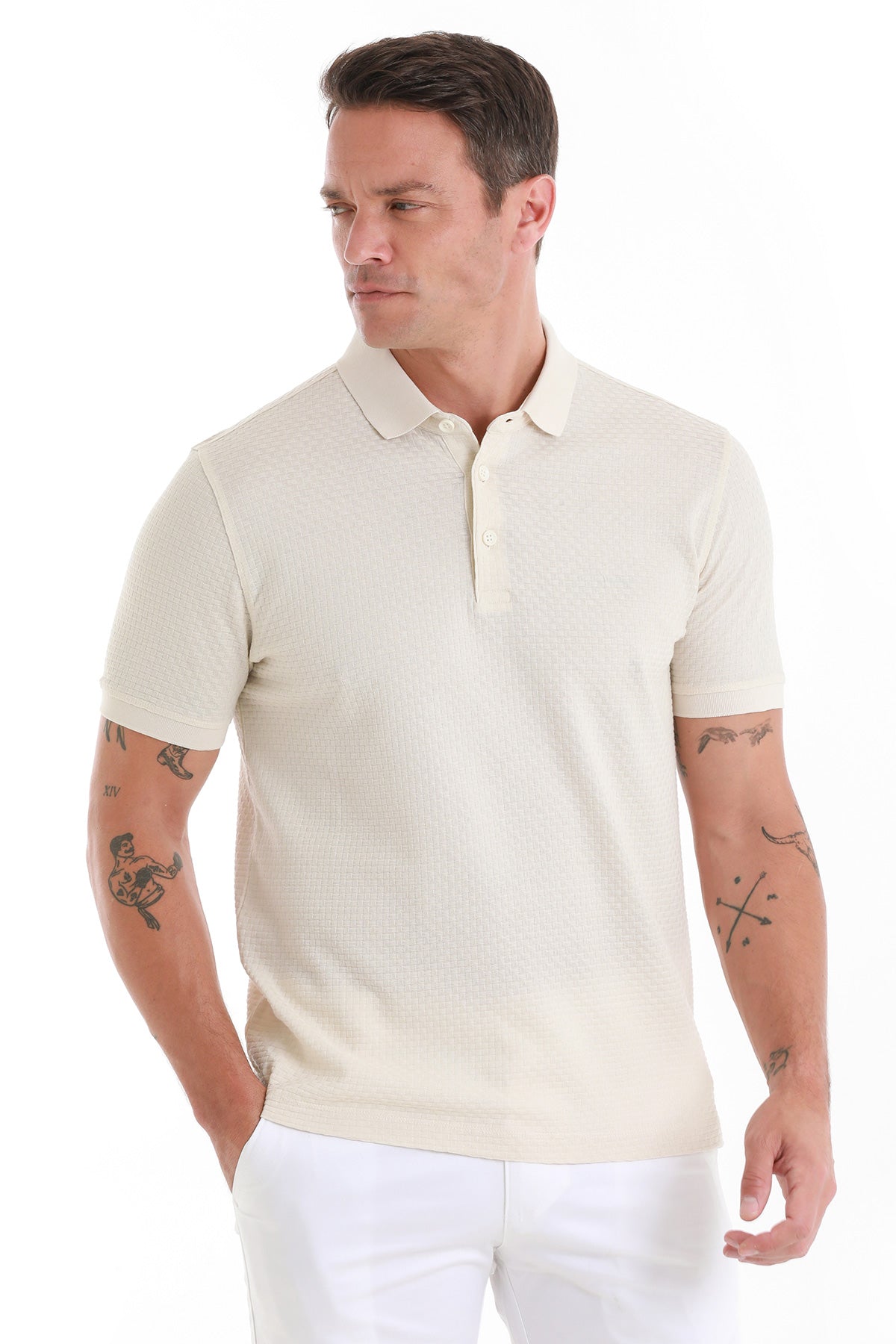 Regular Fit 100% Cotton Mercerized Beige Polo T Shirt SAYKI