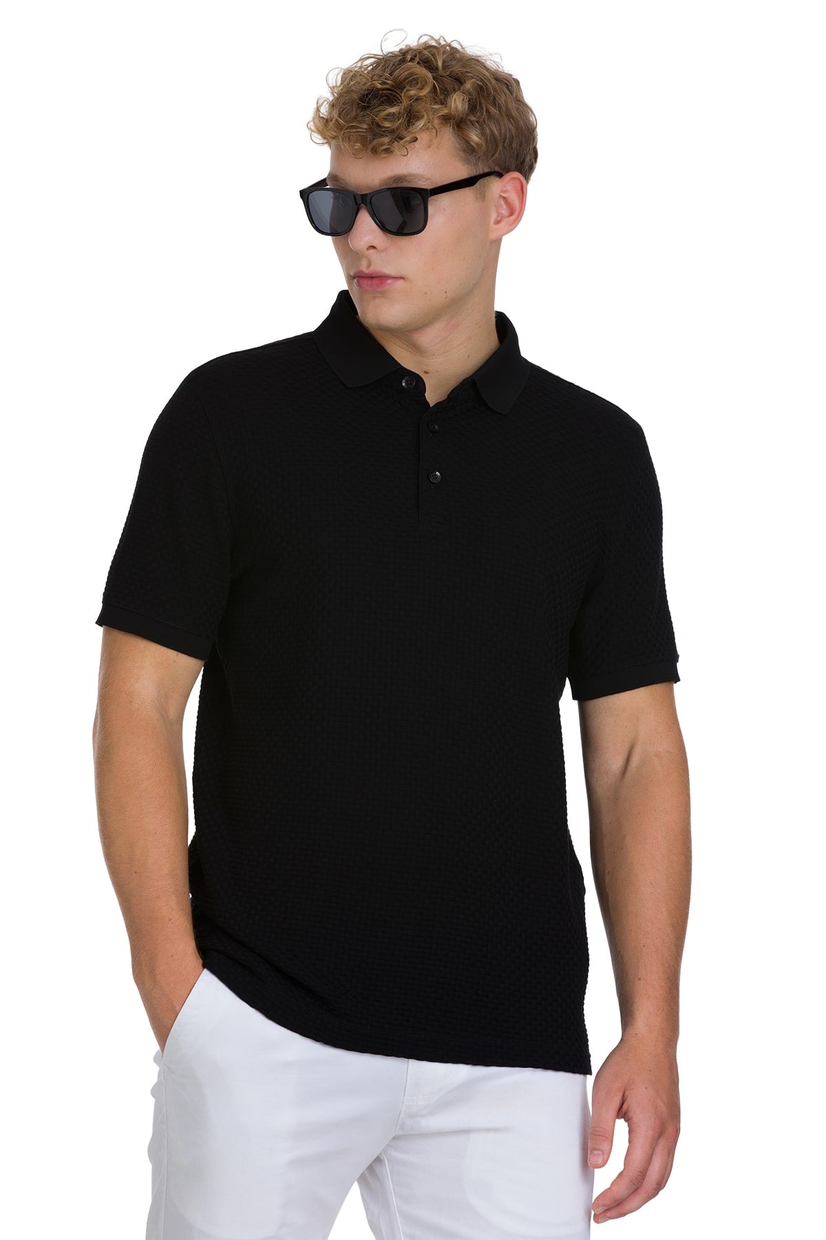 Regular Fit 100% Cotton Mercerized Black Polo T-Shirt