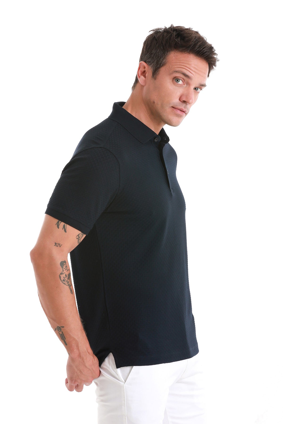 Regular Fit 100% Cotton Mercerized Navy Polo T-Shirt - SAYKI
