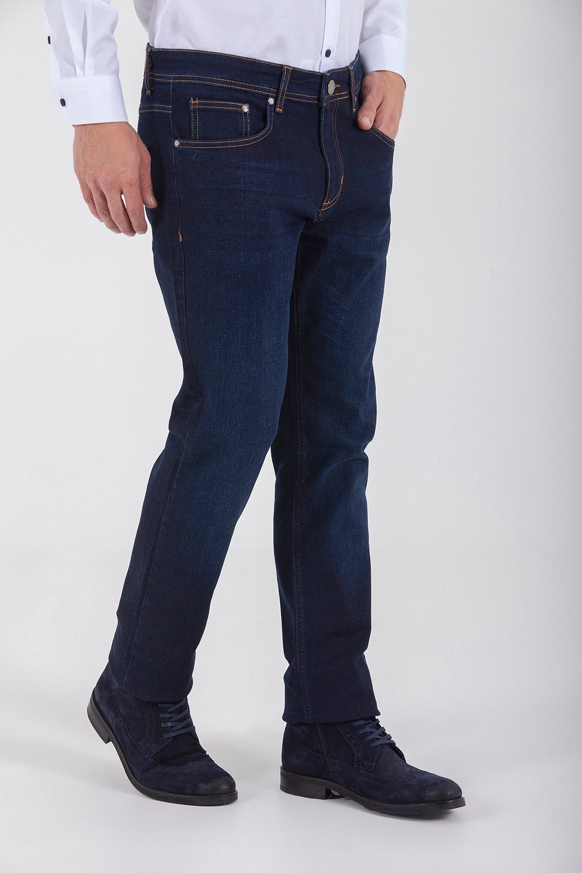 Regular Fit 5 Pocket Low Waist Cotton Dark Navy Denim Jeans – SAYKI