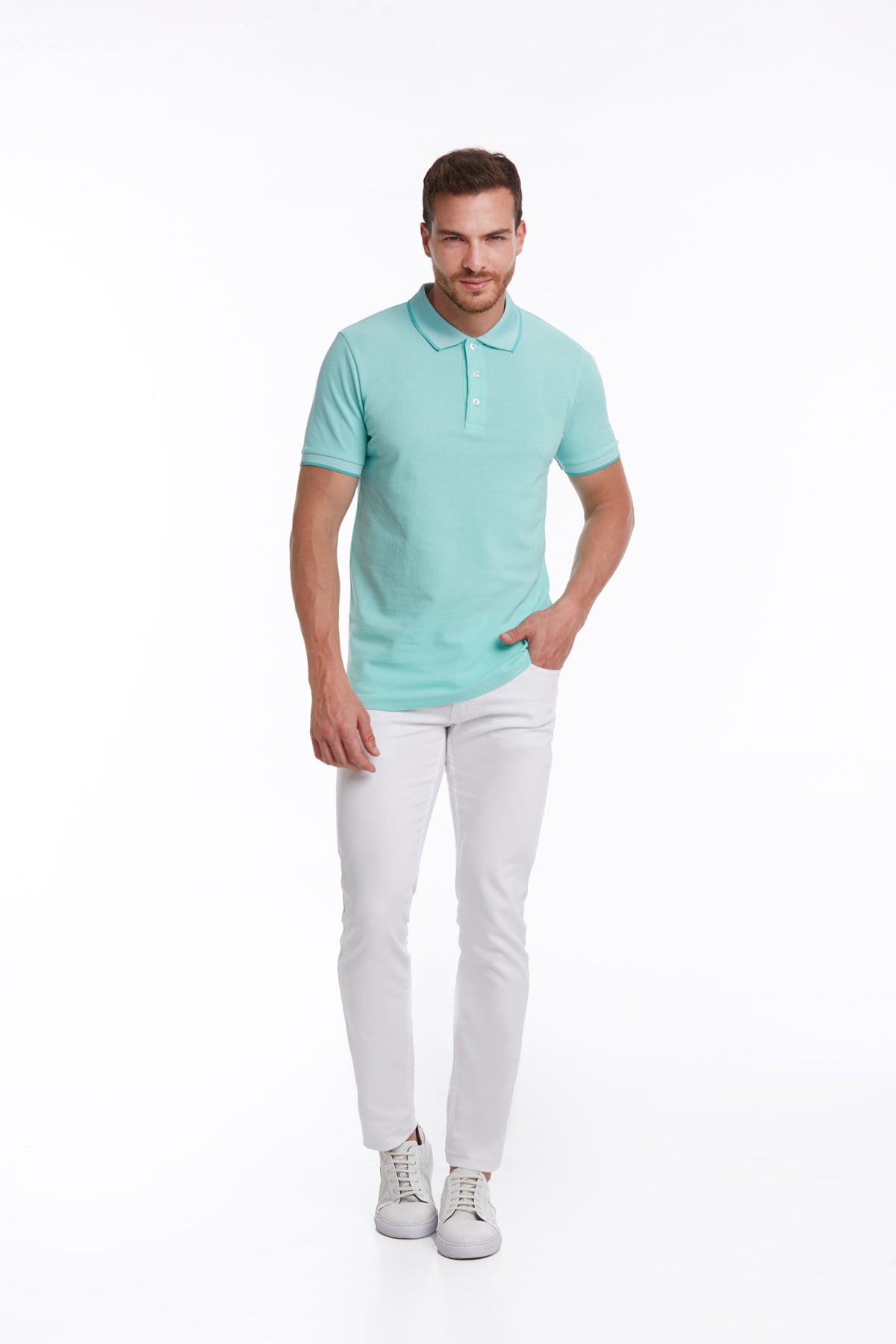 Regular Fit Basic 100% Cotton Mint Polo T-Shirt - MIB