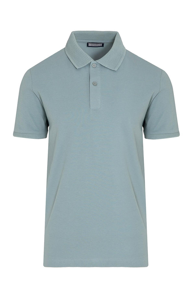 Regular Fit Basic Cotton Blend Blue Polo T-shirt - Polo