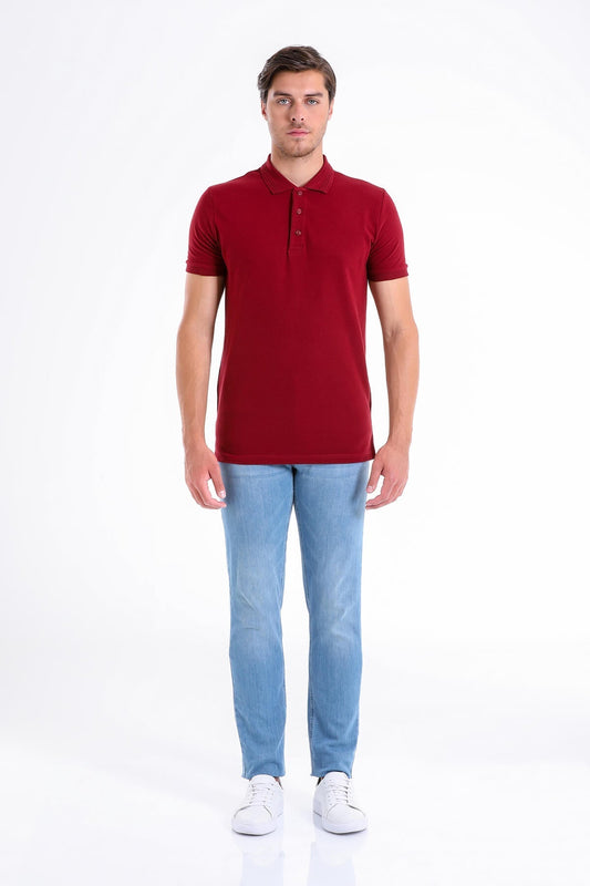 Regular Fit Basic Cotton Burgundy Polo T-Shirt - SAYKI