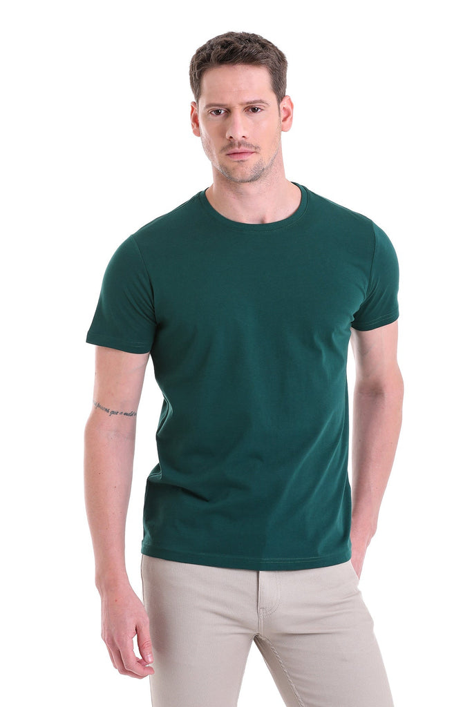 Regular Fit Basic Cotton Dark Green Crew Neck T-Shirt - MIB