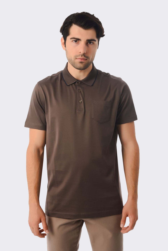 Regular Fit Basic Cotton Dark Mink Polo T - shirt - MIB