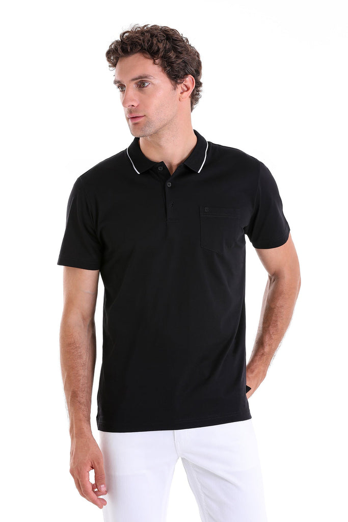 Regular Fit Basic Cotton Vetiver Green Polo T-shirt - Black