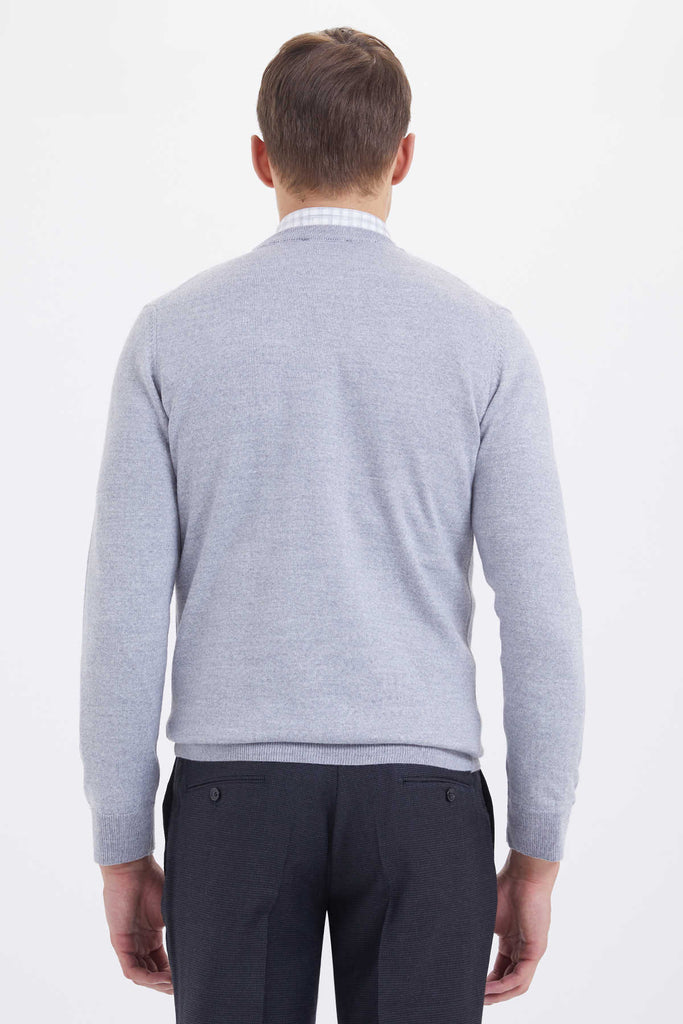 Regular Fit Basic Plain Wool Blend Black Crewneck Sweater