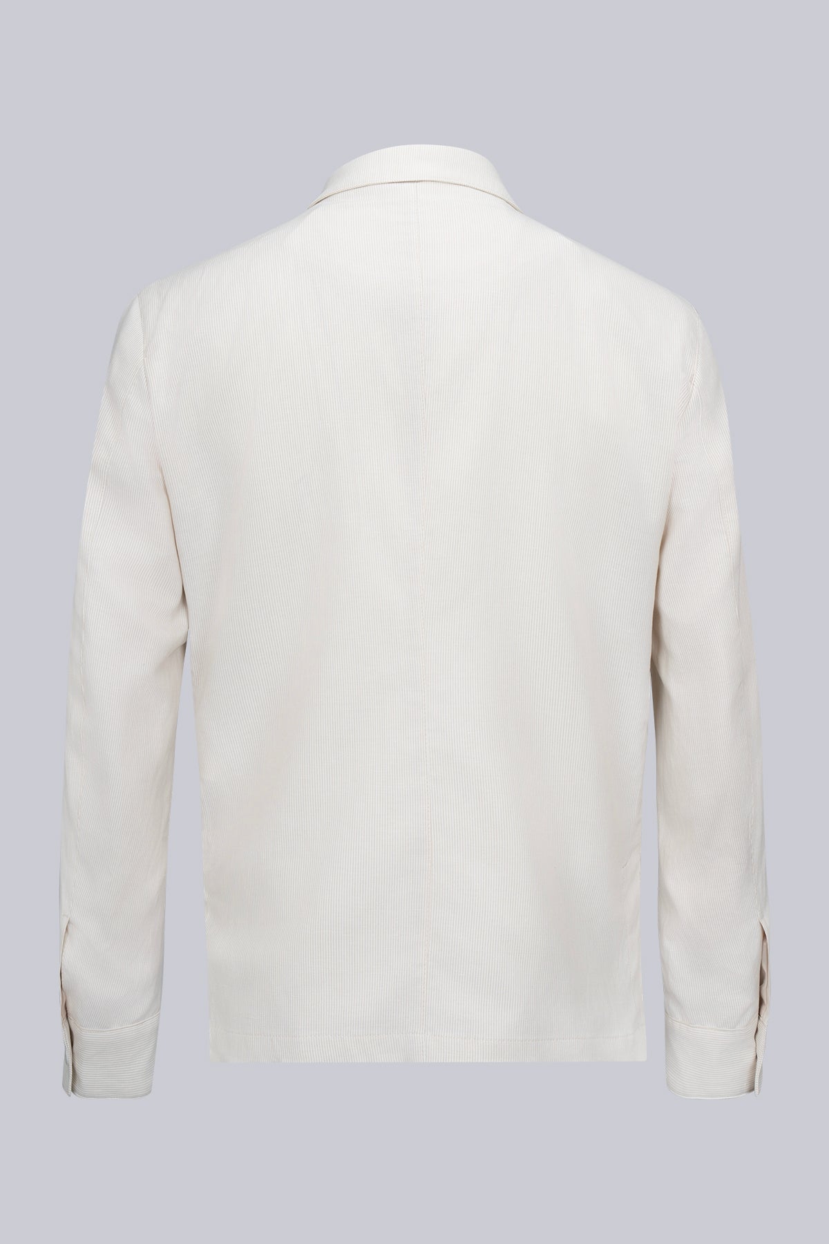 A crisp white long-sleeved button-up shirt with a subtle ribbed texture and neatly finished cuffs.