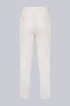 Cream-colored tailored trousers with a clean, straight-leg cut and subtle stitching details.