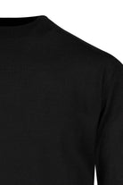 Regular fit black anti-pilling wool blend mock neck sweater with ribbed knit texture for cozy wear