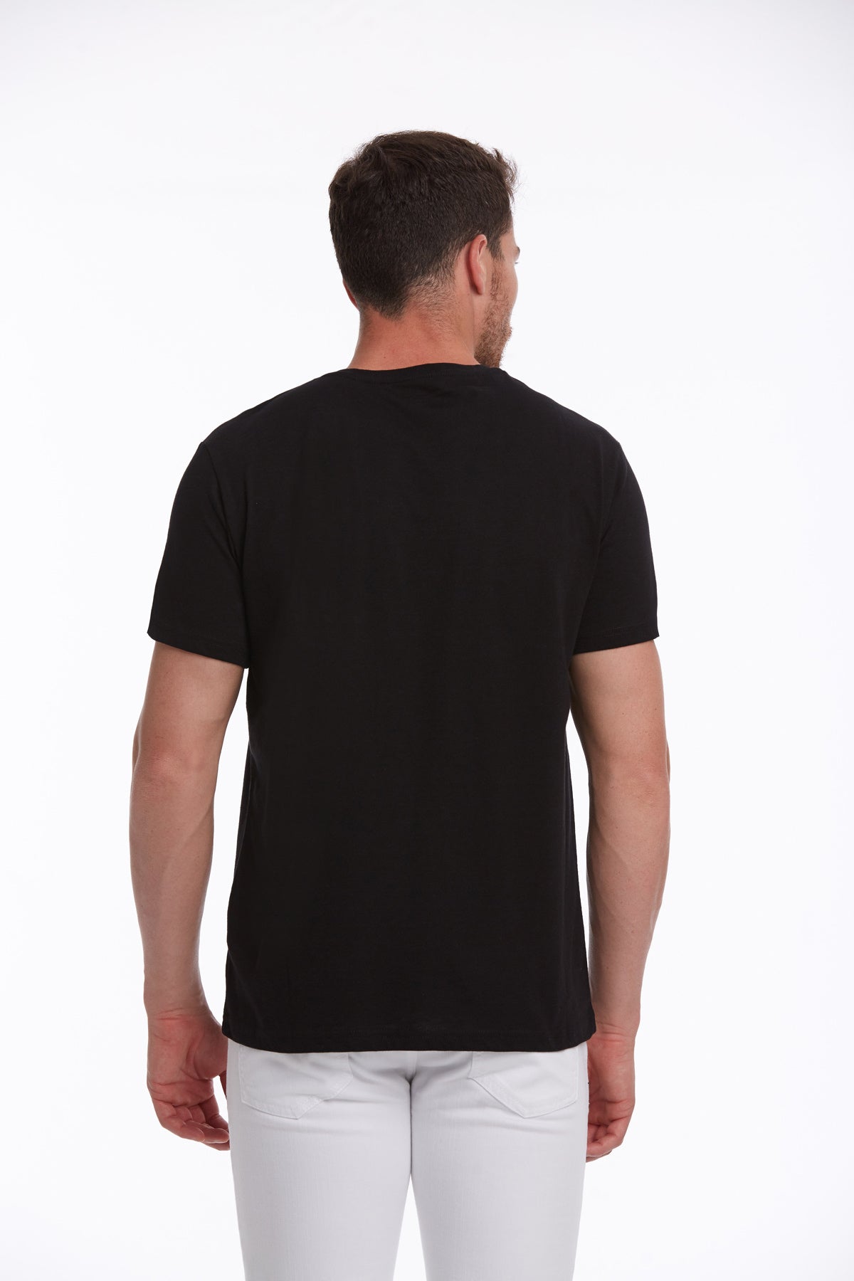 Regular fit black basic cotton crew neck t-shirt with short sleeves for casual wear