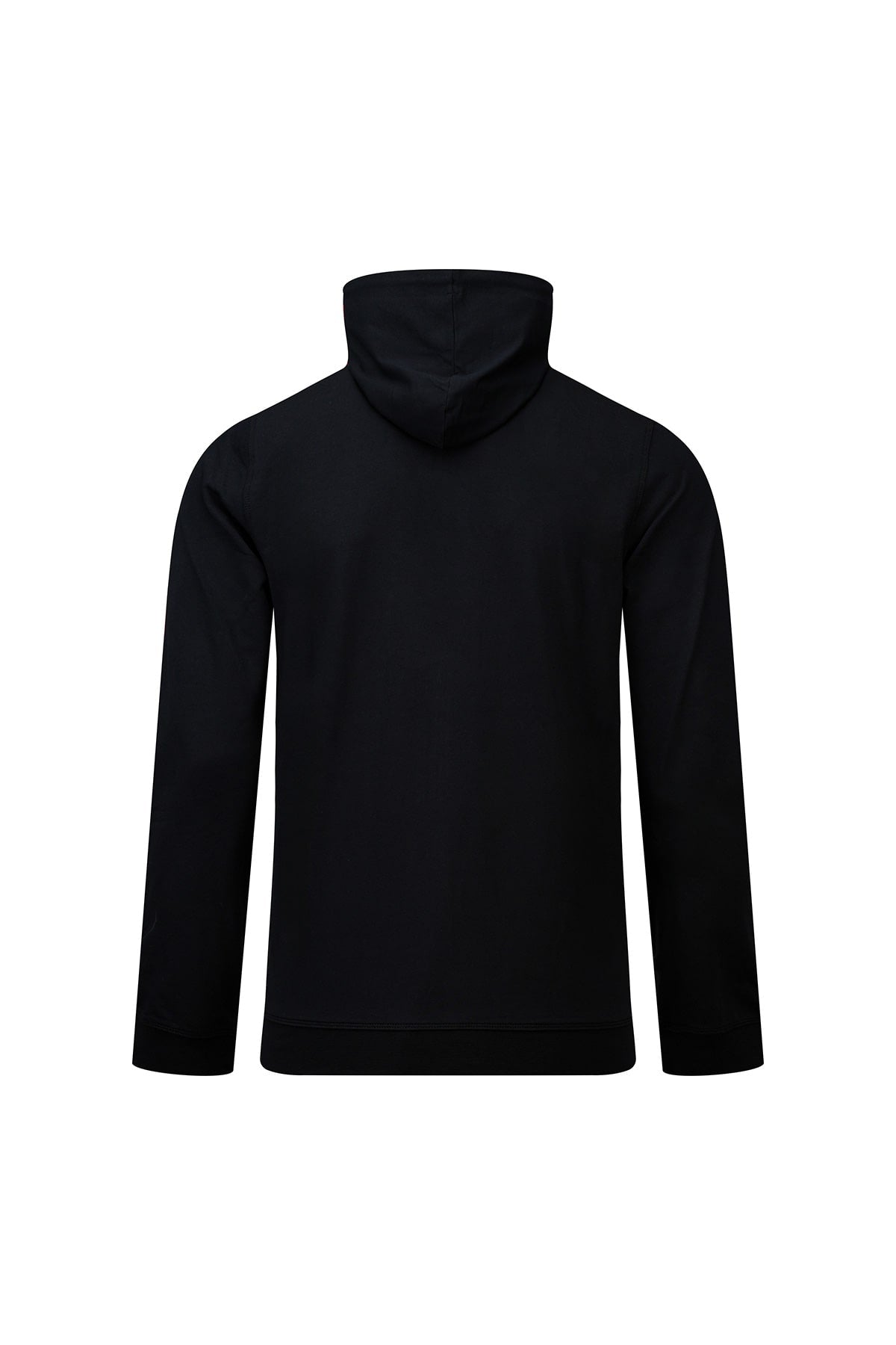 Regular fit black cotton blend full-zip hoodie with long sleeves ribbed hem and hood for casual wear