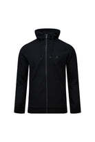 Regular fit black cotton blend full-zip hoodie with subtle chest logo and drawstrings in a fit black style