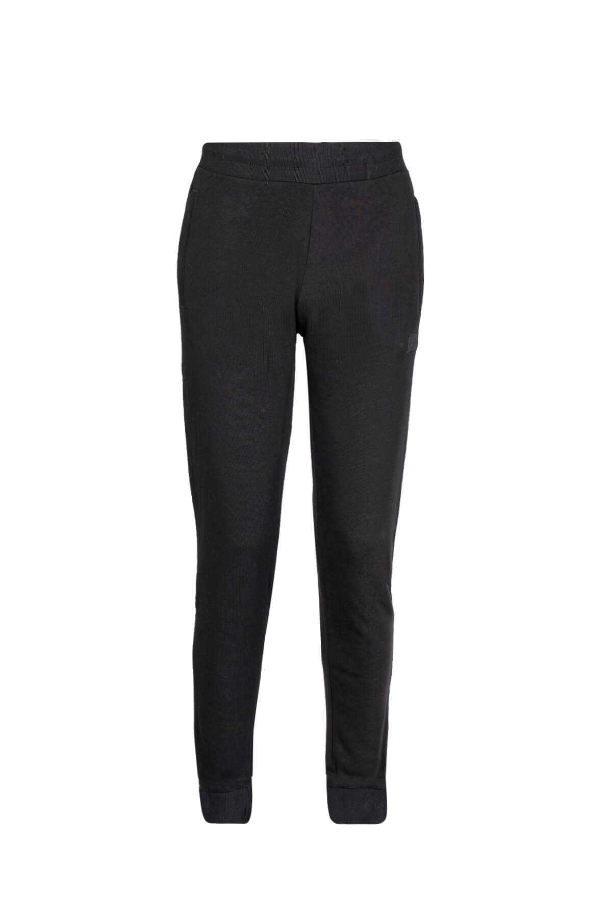 Regular fit black cotton blend jogger sweatpants with sleek form-fitting design and elastic waistband