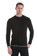 Regular Fit Black Cotton Blend Mock Neck Cardigan