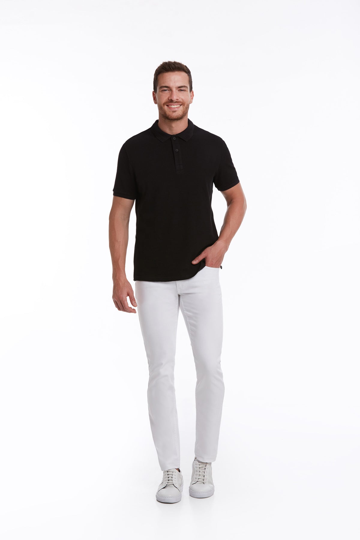 Regular Fit Black Cotton Blend Polo T-Shirt - MIB