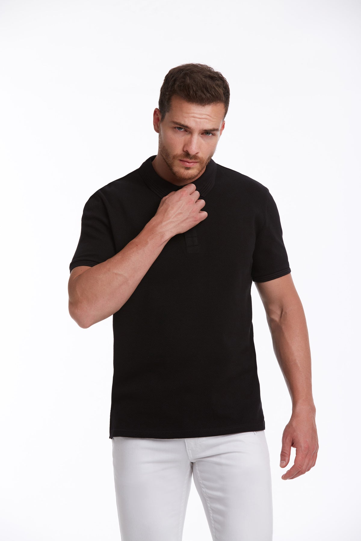 Regular Fit Black Cotton Blend Polo T-Shirt - MIB