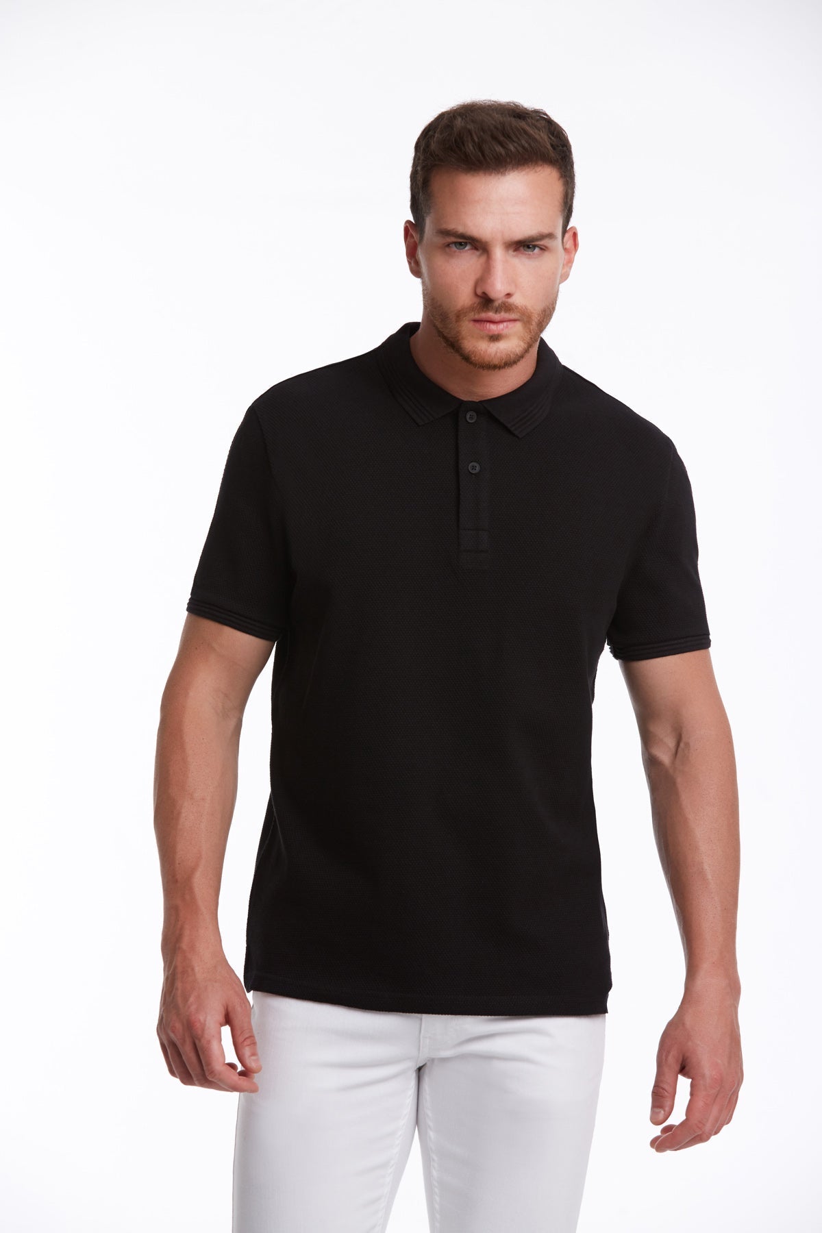 Regular Fit Black Cotton Blend Polo T-Shirt - MIB