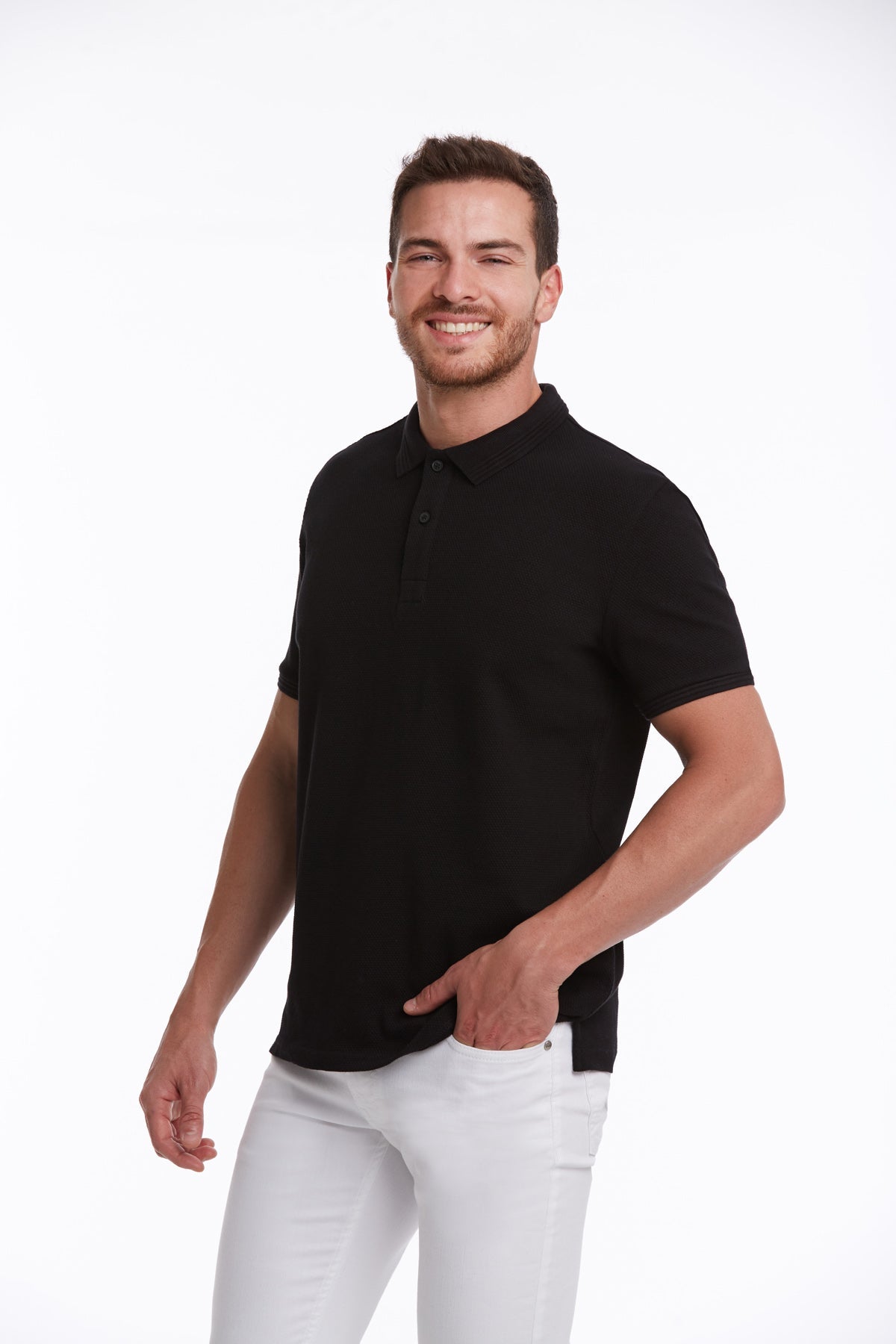 Regular Fit Black Cotton Blend Polo T-Shirt - MIB