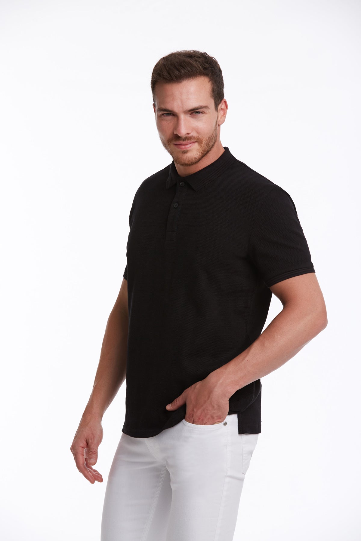 Regular Fit Black Cotton Blend Polo T-Shirt - MIB