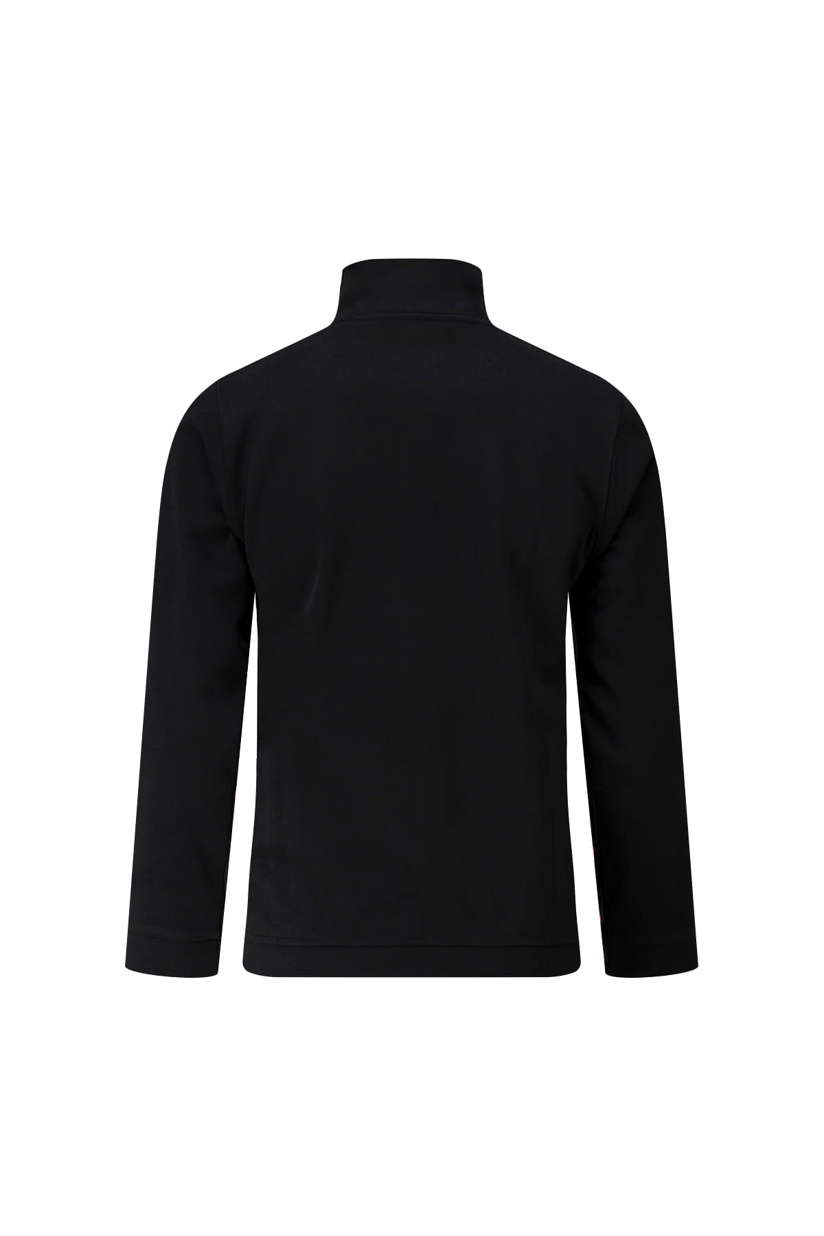 Regular fit black cotton full-zip mock neck cardigan with long sleeves and smooth solid fabric finish