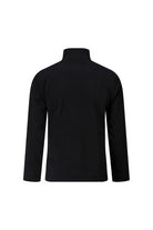 Regular fit black cotton full-zip mock neck cardigan with long sleeves and smooth solid fabric finish