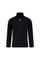 Regular fit black cotton full-zip mock neck cardigan with smooth fabric and sleek minimalist design