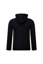 Regular fit black hooded sweatshirt with long sleeves and a smooth solid fabric finish for casual wear