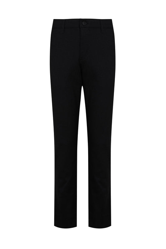 Regular Fit Black High Waist Cotton Casual Pants - SAYKI